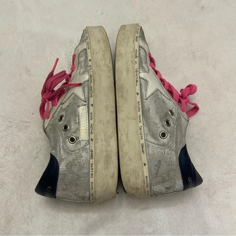 Golden Goose Hi Star sneakers in glitter with checkered pattern and white star
